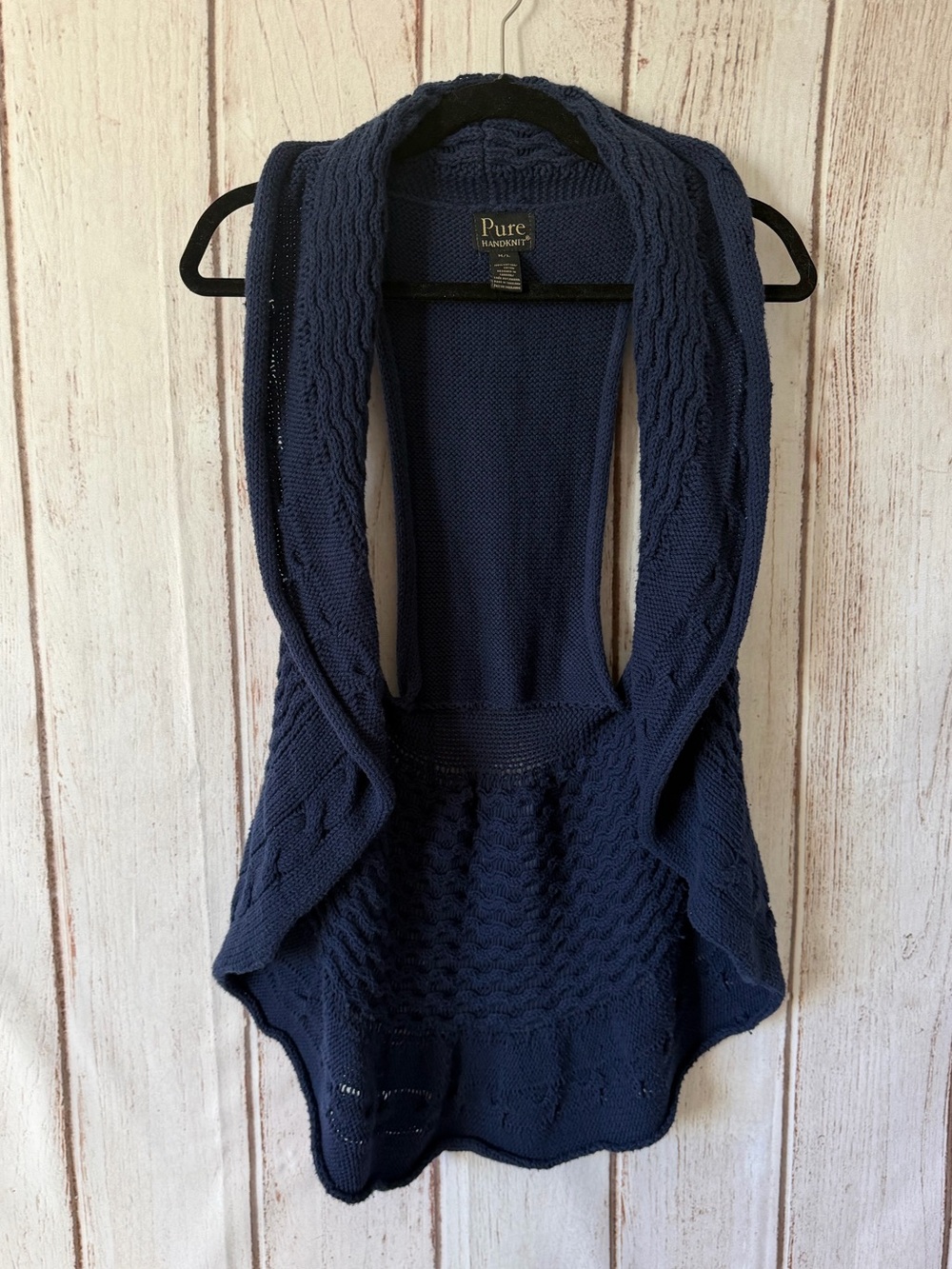 Pure Handknit Navy Open-Front Cable Knit Vest